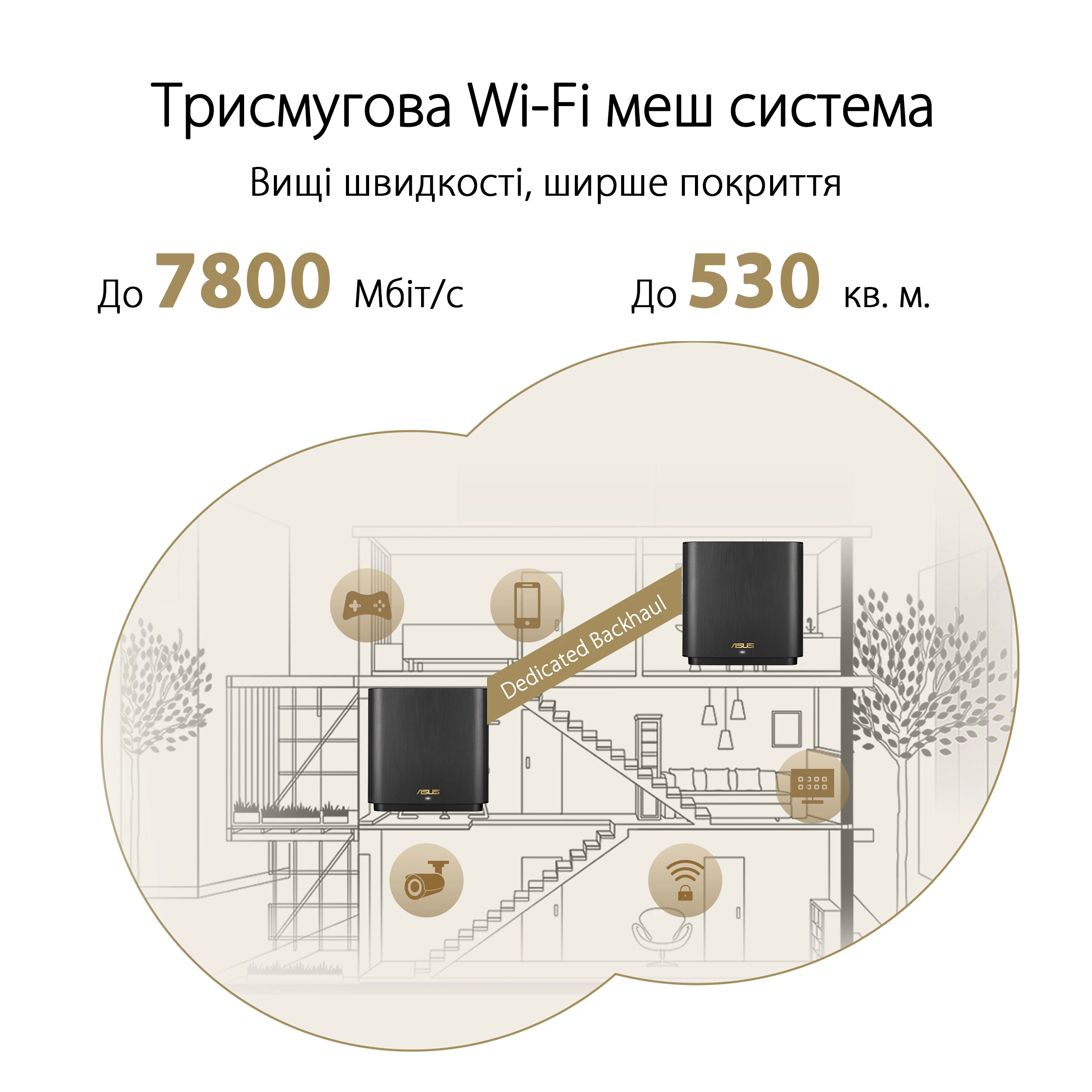 ASUS ZenWiFi XT9 1PK AX7800 (90IG0740-MO3B50) (UA) Тип: маршрутизатор; Интерфейс: