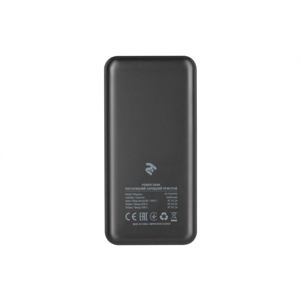 2E 20000mAh, PD+QC 3.0 18W, black (2E-PB2004PD-BLACK) (UA) Бренд: 2E; Зарядні пристрої: