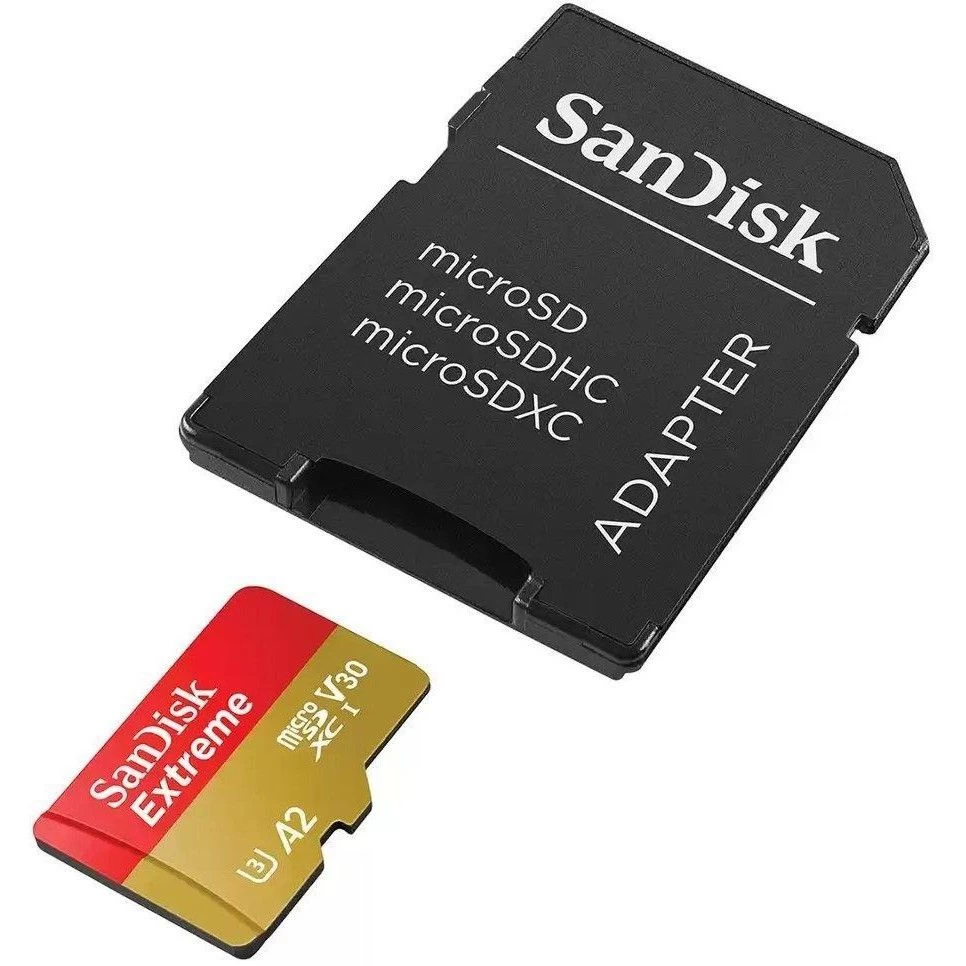 SanDisk 128 GB microSDXC UHS-I U3 V30 A2 Extreme (SDSQXAA-128G-GN6MA) Бренд: SanDisk; Об'єм пам'яті, ГБ: 64;
