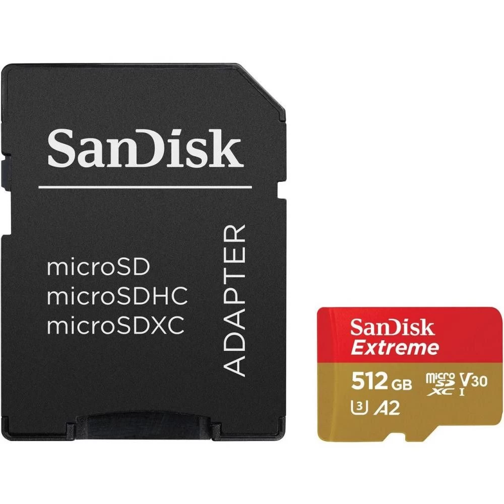 SanDisk 512 GB microSDXC UHS-I U3 V30 A2 Extreme + SD-Adapter (SDSQXAV-512G-GN6MA) Объем памяти, ГБ 512