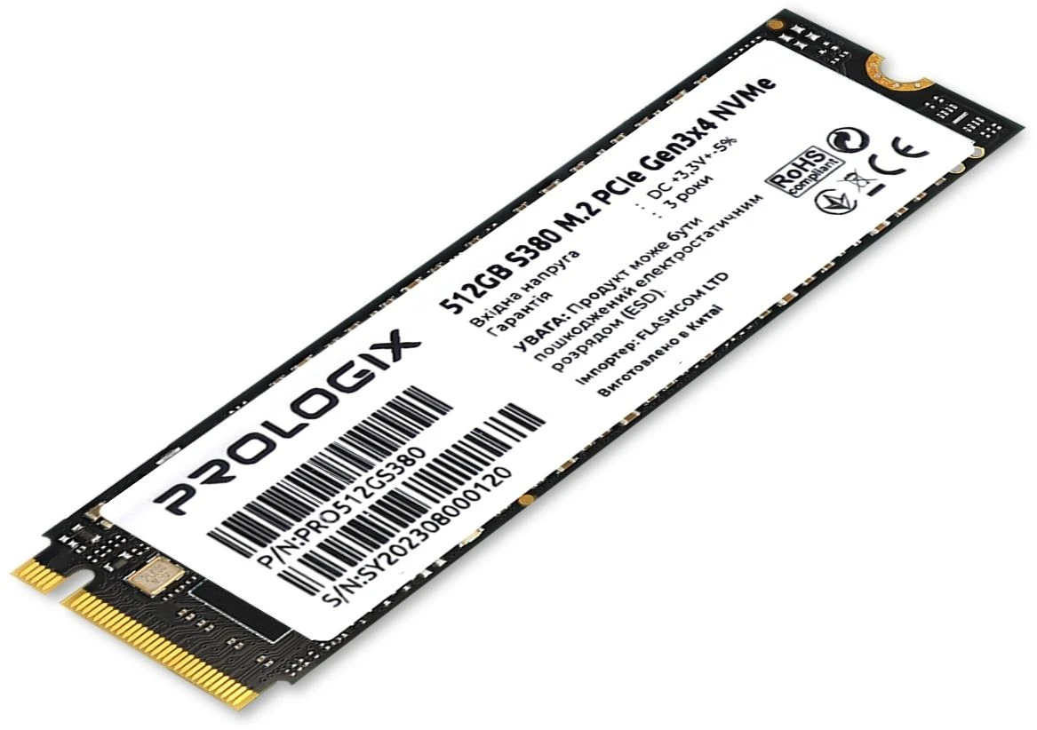 512GB Prologix S380 M.2 2280 PCIe 3.0 x4 NVMe TLC (PRO512GS380) (UA) Объем жесткого диска: 512 ГБ;