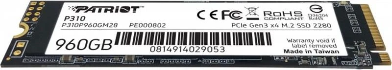960GB Patriot P310 M.2 2280 PCIe NVMe 3.0 x4 TLC (P310P960GM28) (UA) Споживання енергії: 2.38 Вт;