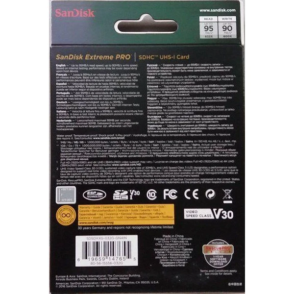 SanDisk 32 GB SDHC UHS-I U3 V30 Extreme PRO (SDSDXXO-032G-GN4IN) (UA) Бренд: SanDisk; Об'єм пам'яті, ГБ: 32;