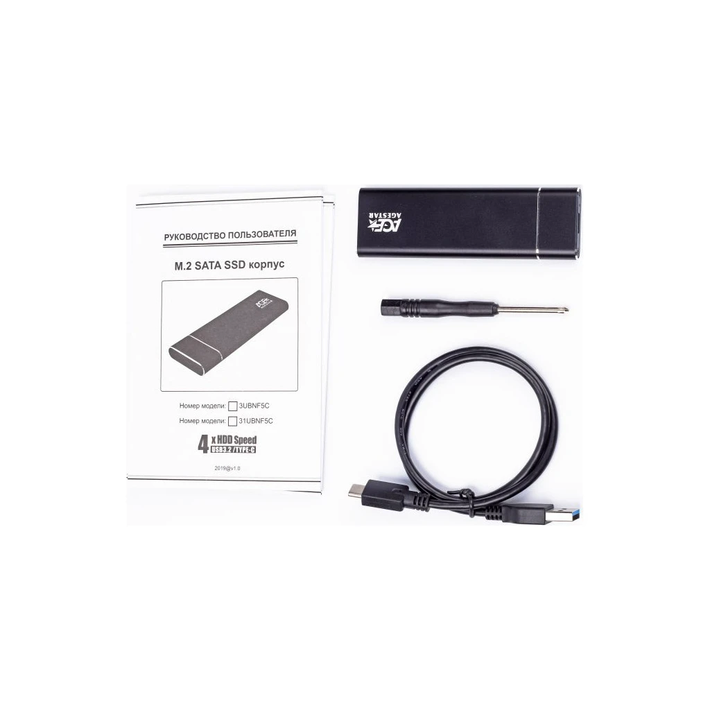 AgeStar M2 NGFF black (3UBNF5C (Black)) (UA) Зовнішній інтерфейс USB Type-C;