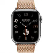 Apple Watch Hermès Series 9 GPS + Cellular, 41mm Silver Stainless Steel Case with Gold/Ecru Toile H Single Tour (MRQ43 / MTJG3)