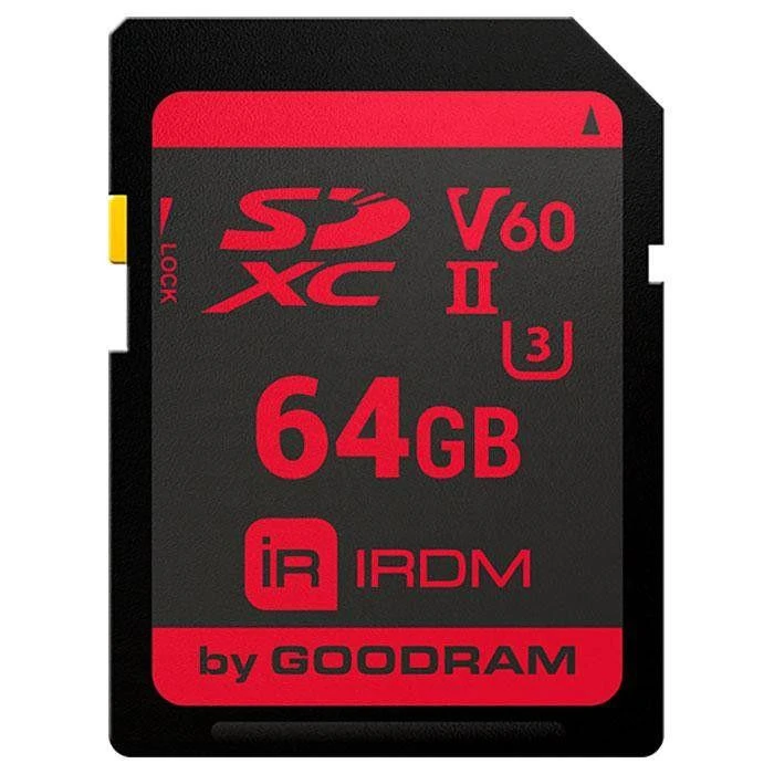 GOODRAM 64 GB SDXC UHS-II U3 ​​IRDM IR-S6B0-0640R11 Бренд: GOODRAM; Об'єм пам'яті, ГБ: 64;