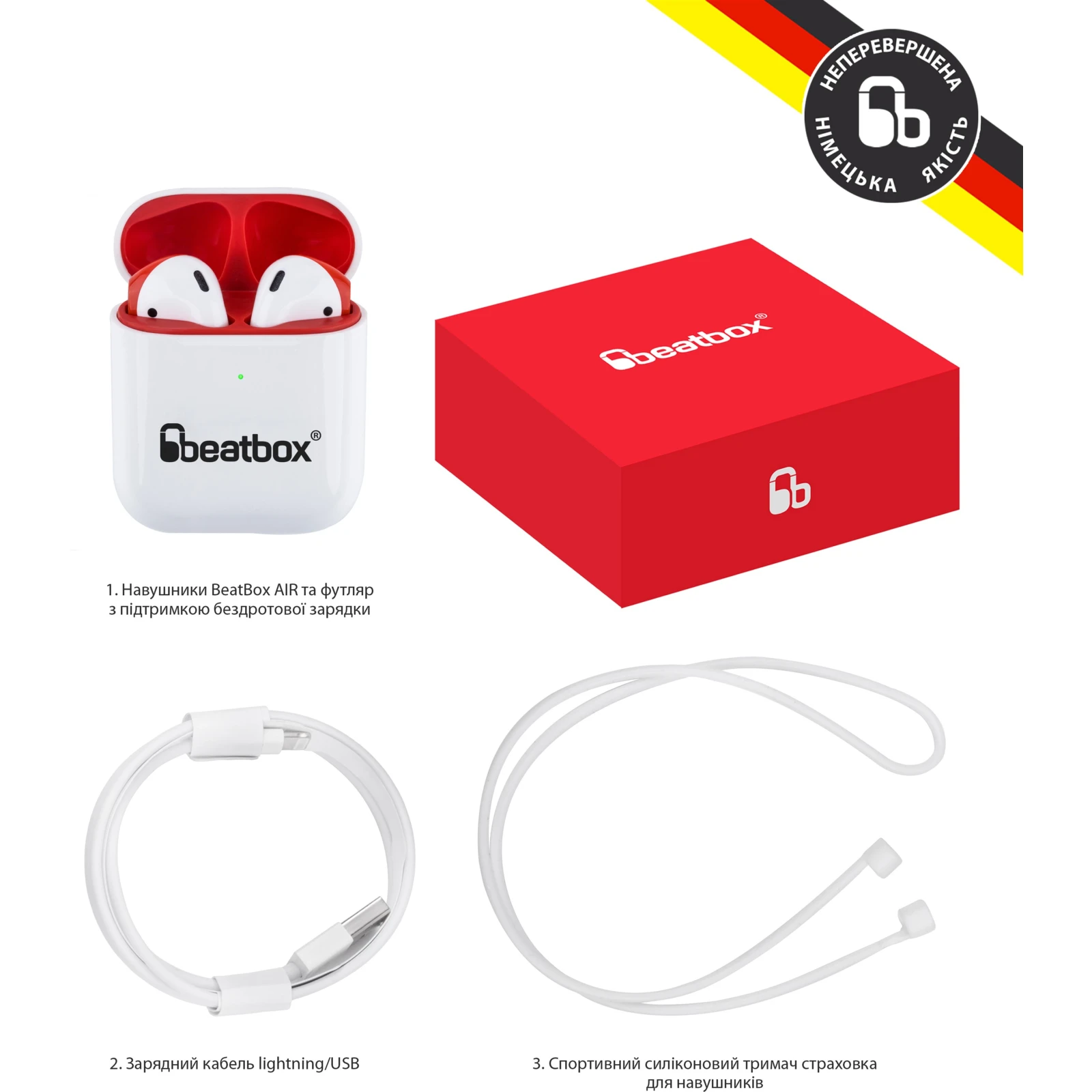 BeatBox PODS AIR 2 Wireless Charging White-Red (bbpair2wcwr) (UA) Тип TWS (True Wireless Stereo)
