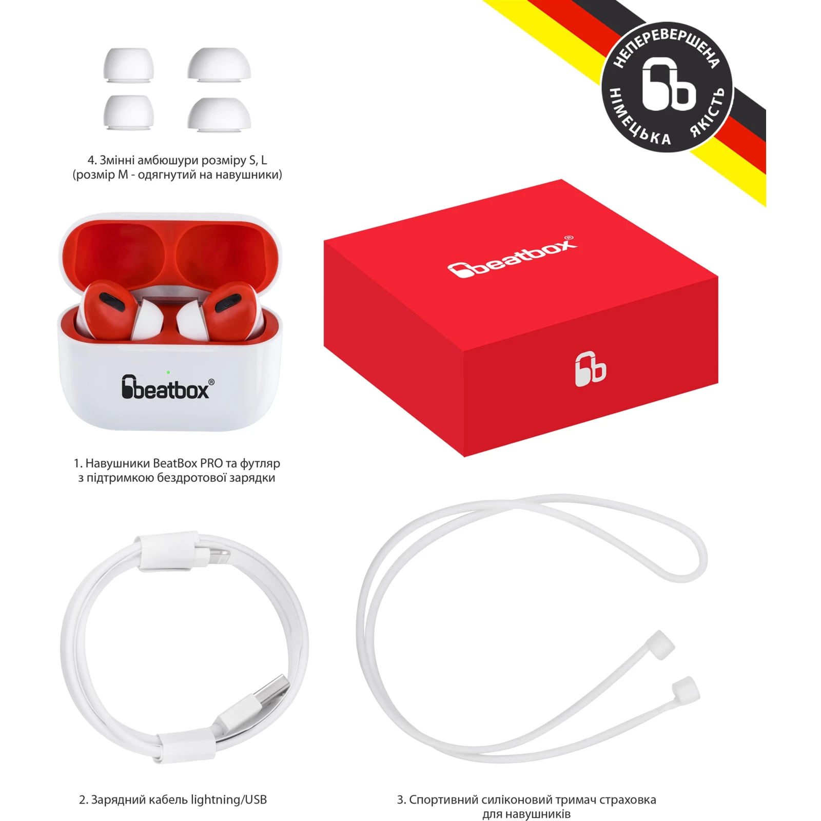 BeatBox PODS PRO 1 Wireless Charging White-Red (bbppro1wcwr) (UA) Тип TWS (True Wireless Stereo)