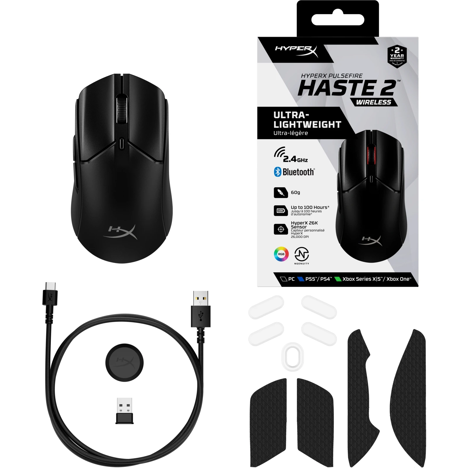 HyperX Pulsefire Haste 2 Wireless Black (6N0B0AA) (UA) Интерфейс подключения USB адаптер 2.4 ГГц, USB, Bluetooth