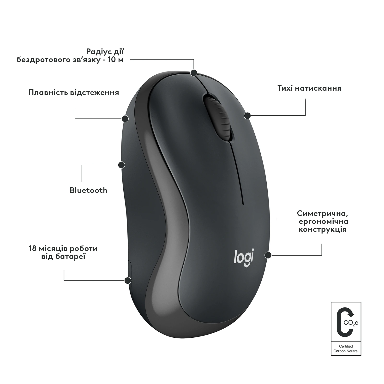 Logitech M240 Silent Wireless Graphite (910-007119) (UA) Подключение беспроводное