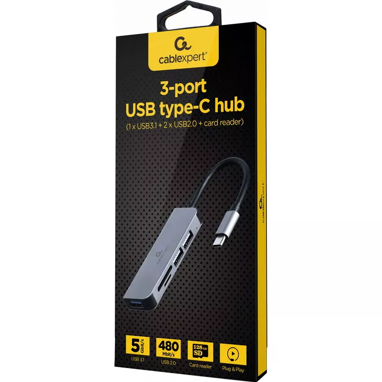 Type-C-Hub Cablexpert USB-С to 1 х USB 3.1 Gen1 (5 Gbps), 2 х USB 2.0, CardReader (UHB-CM-CRU3P1U2P2-01) Тип: Мультипортовий адаптер