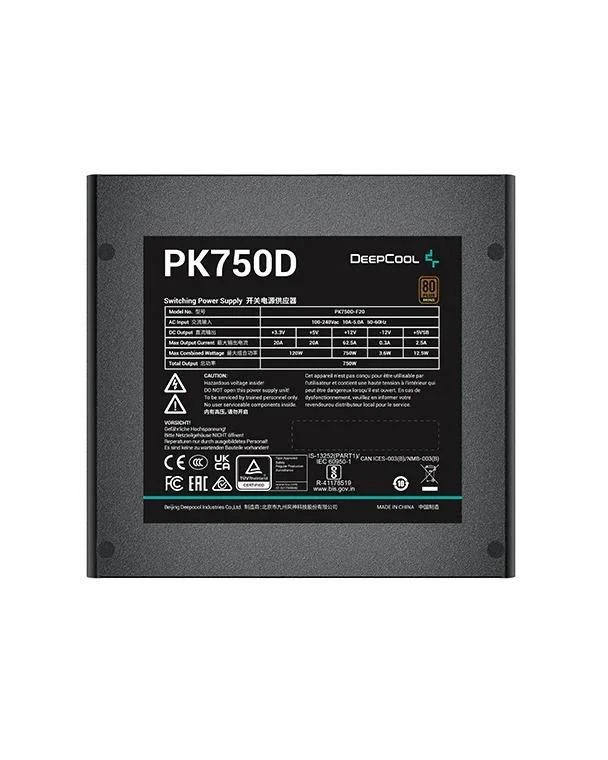 Deepcool PK750D 750W 80 Plus Bronze (R-PK750D-FA0B-EU) EU Максимальна потужність; Вт: 750