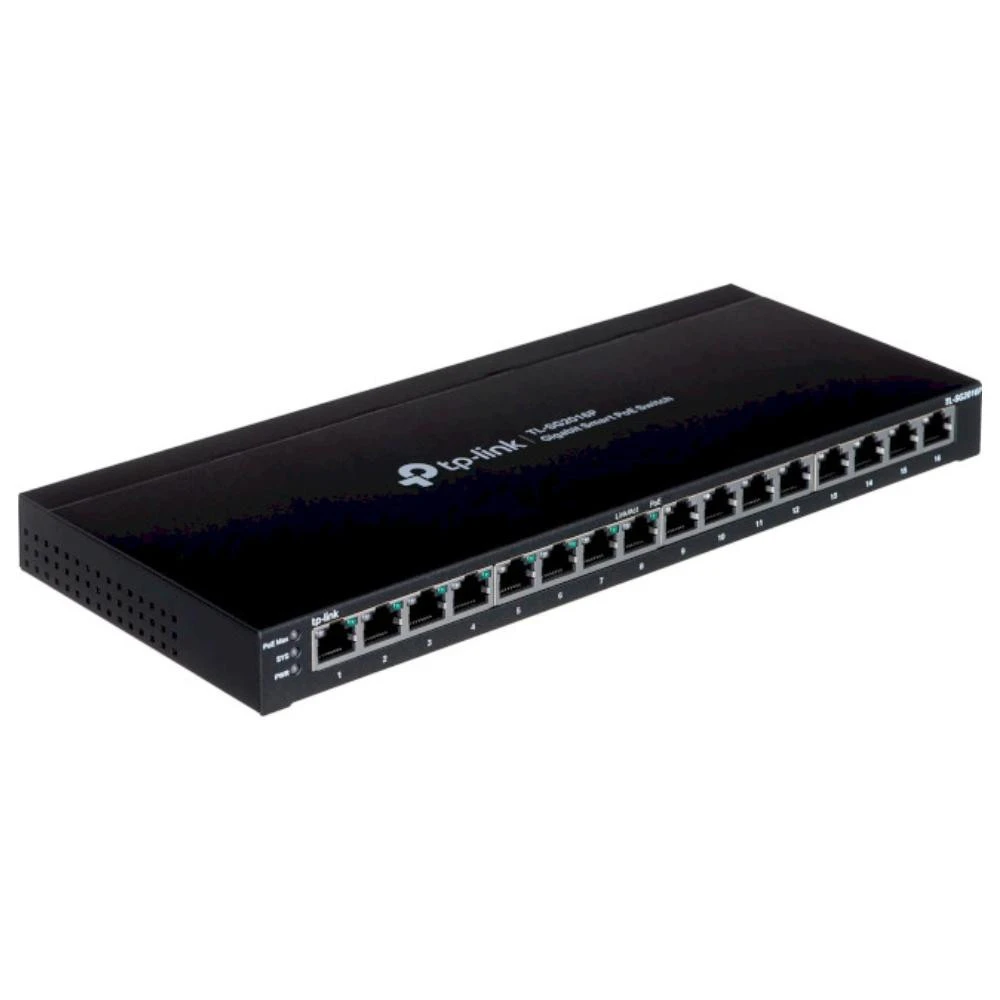 Комутатор Smart TP-Link TL-SG2016P (UA) Кількість портів Gigabit Ethernet (10/100/1000) 8 (PoE+) + 8