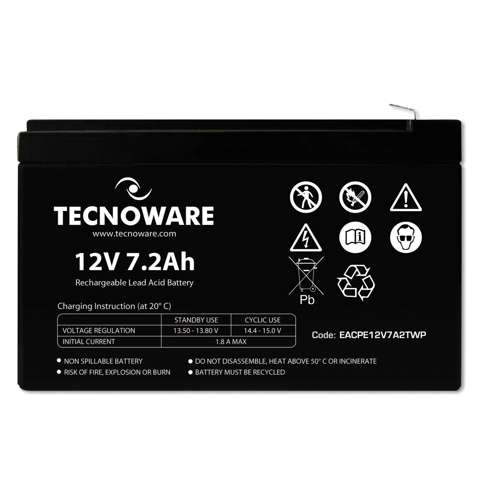TECNOWARE 12V-7.2Ah (EACPE12V7A2TWP) (UA) Напруга: 12 В; Місткість: 7.2 Ач;