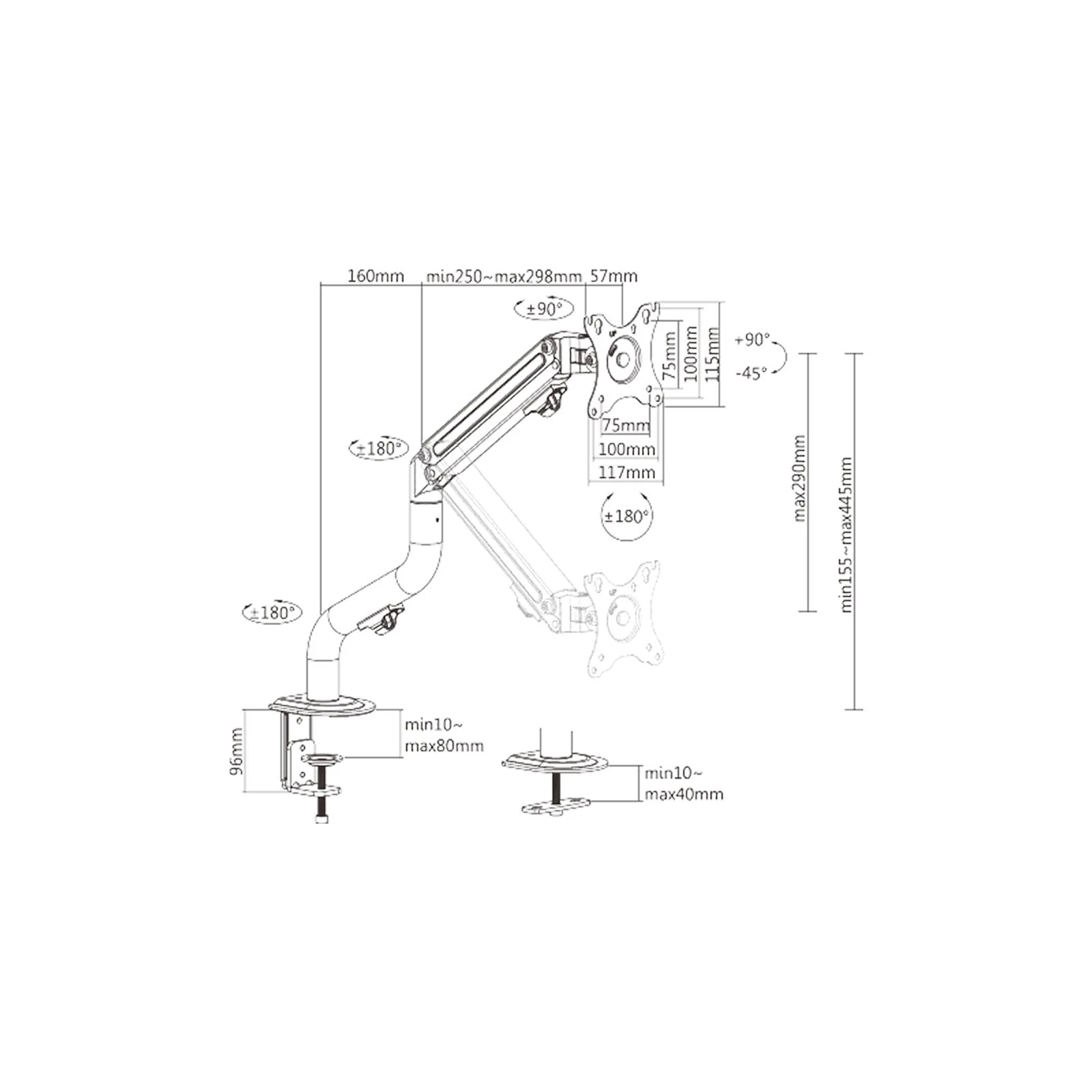 Brateck LDT71-C012N (UA) Мінімальна підтримувана діагональ 17