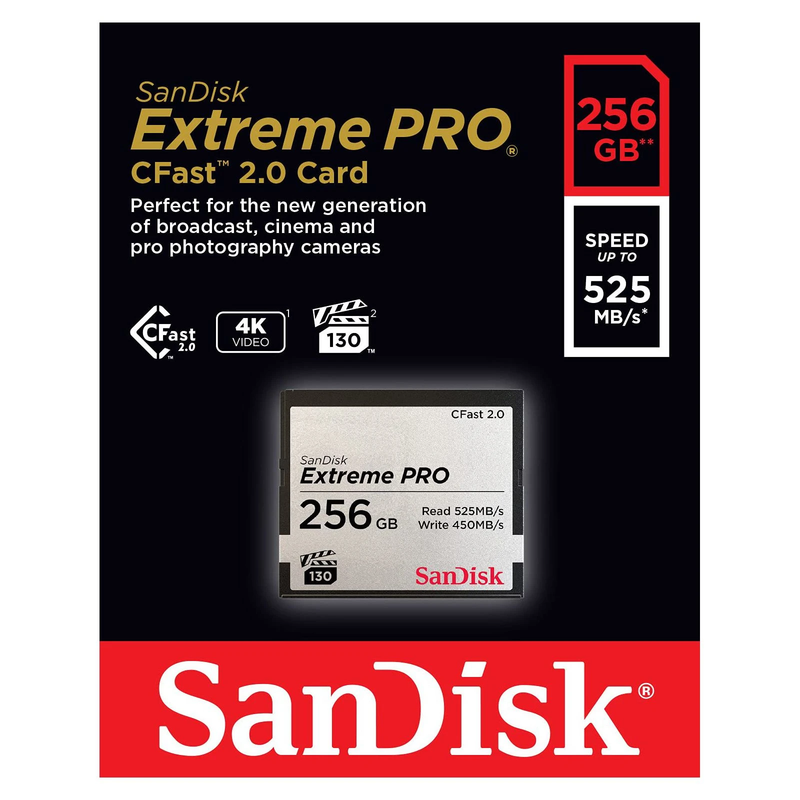 SanDisk 256GB CFast 2.0 Extreme Pro (SDCFSP-256G-G46D) (UA) Тип картки пам'яті: CFast 2.0; Об'єм