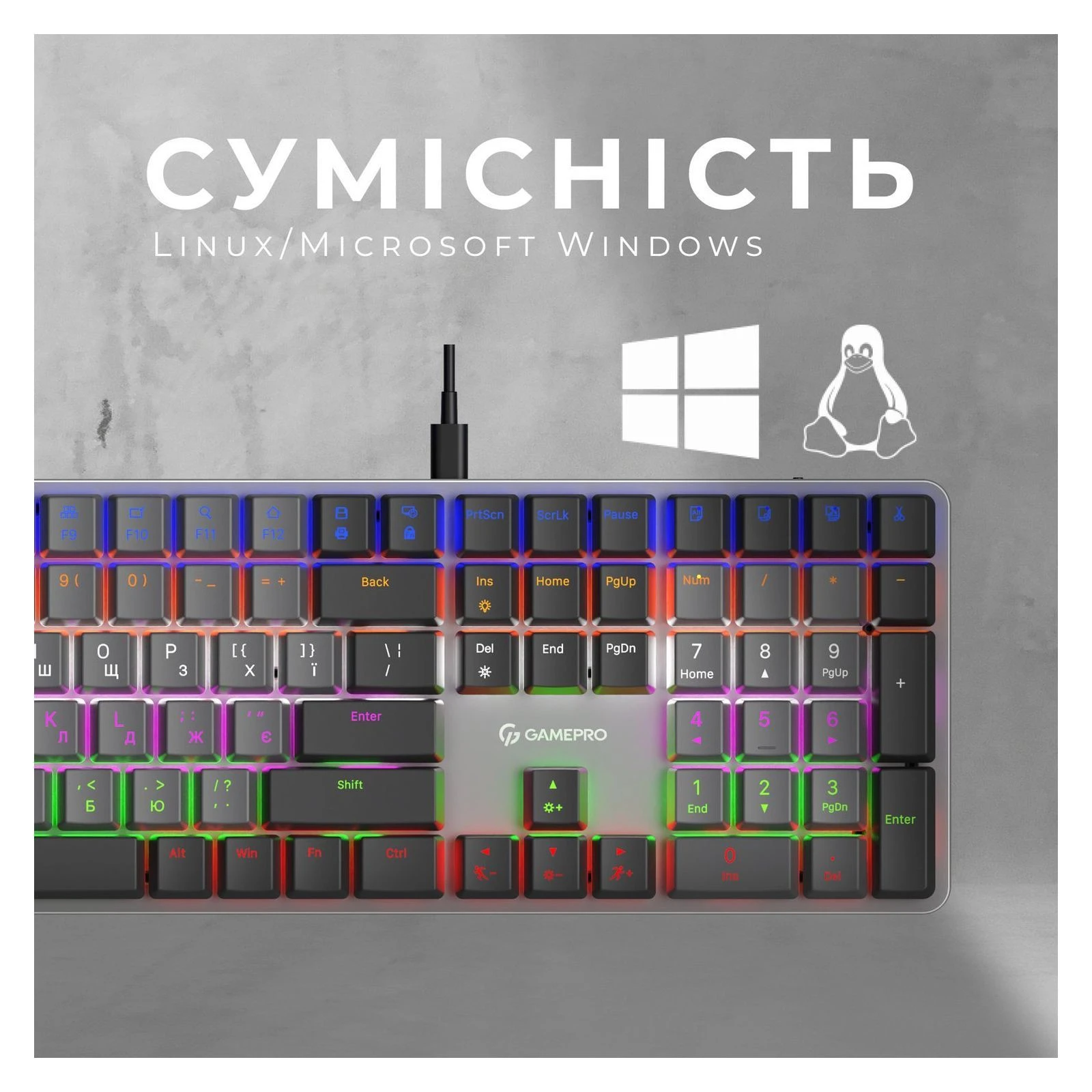 GamePro MK145R Red Swich Low Profile USB Dark Gray (MK145R) (UA) Тип: ігрова, мультимедійна, з