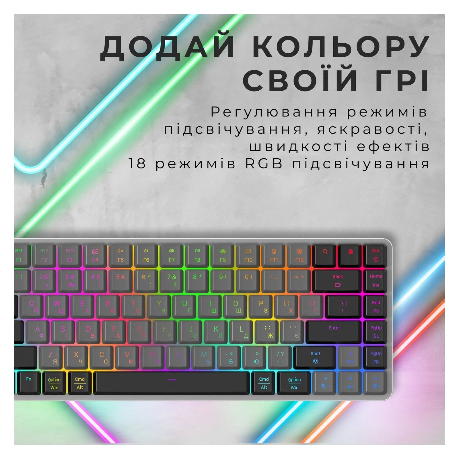 GamePro MK230R Red Swich Low Profile RGB Wireless/Bluetooth/USB Dark Gray (MK230R) (UA) Тип: игровая; Назначение: для ПК;