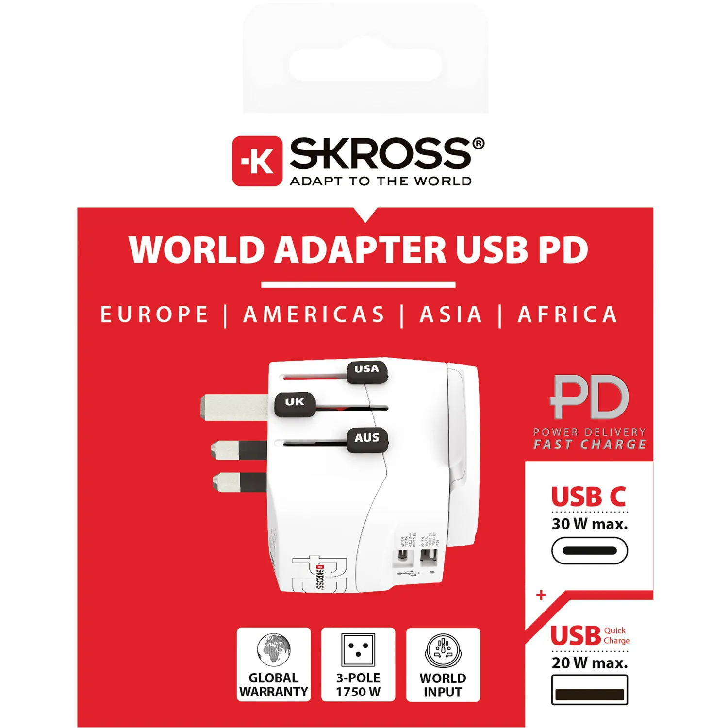 SKROSS Pro Light USB AC30PD World White (1.302473) Максимальний струм