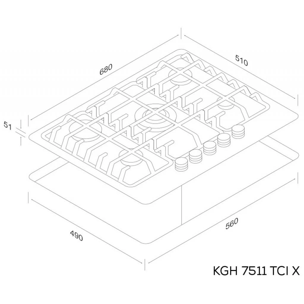 Kernau KGH 7511 TCI X (UA) Тип поверхні: газова; Матеріал