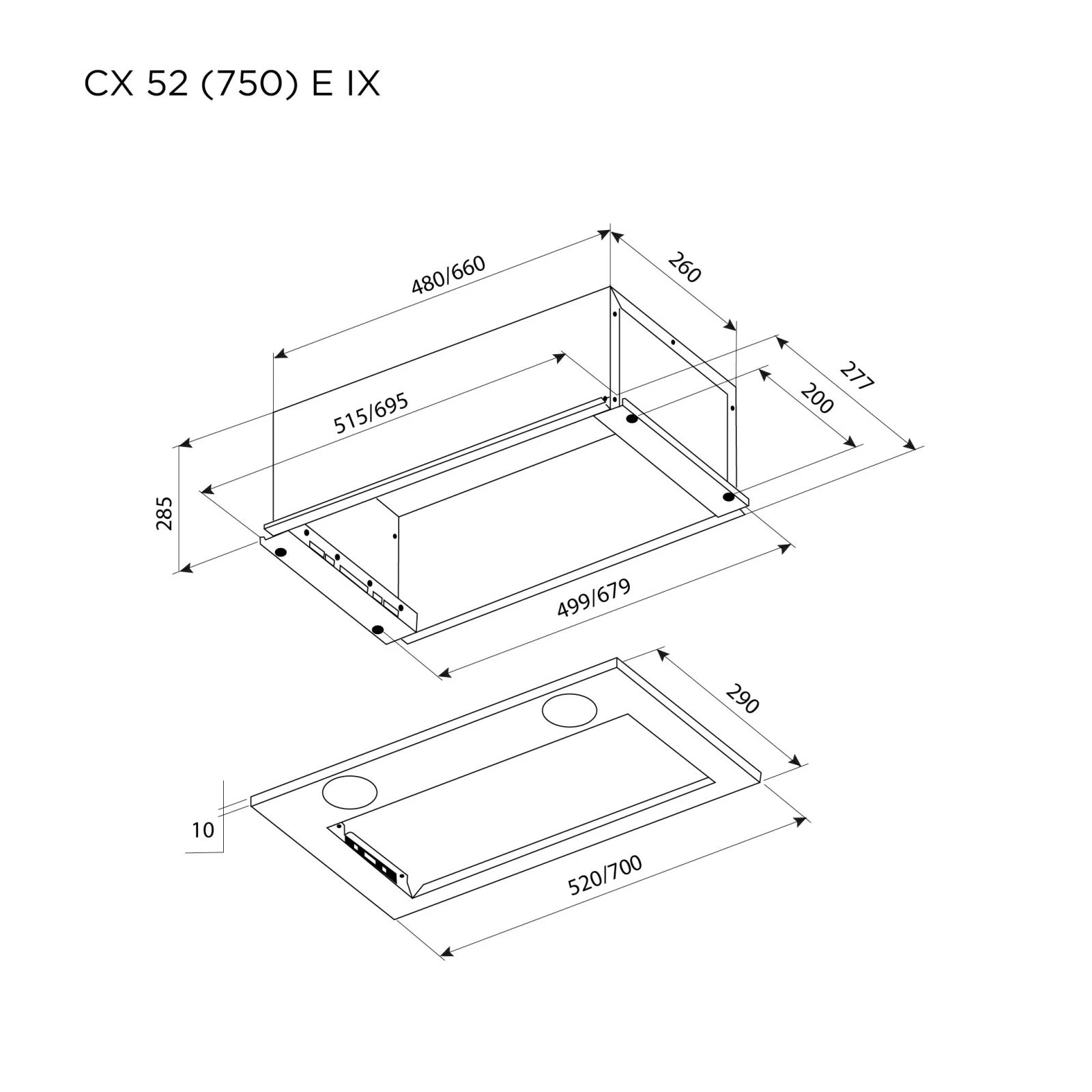 Pyramida CX 52 (750) E IX (UA) Тип: встраиваемая; Тип монтажа: в