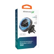Універсальний автотримач Grand-X MT-15W MagSafe із зарядкою 15W (кріплення на дефлектор) (MT-15W) (UA)