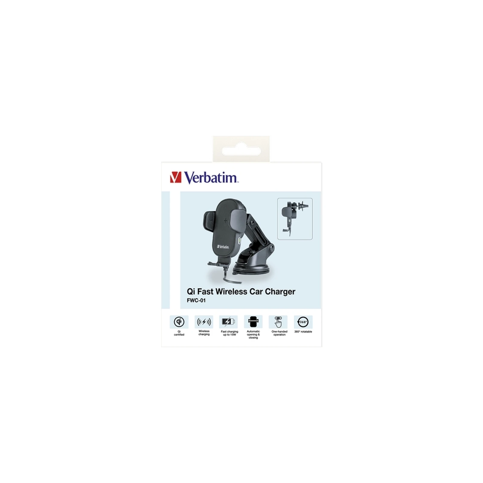 Універсальний автотримач Verbatim FWC-01 with Qi Fast Wireless Car Charger (49552) (UA) Тип кріплення: на скло;