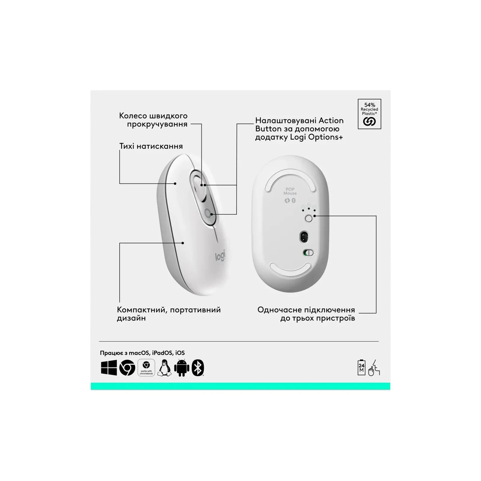 Logitech POP Icon Combo Bluetooth UA Off-White (920-013141) (UA) Тип: бездротовий,