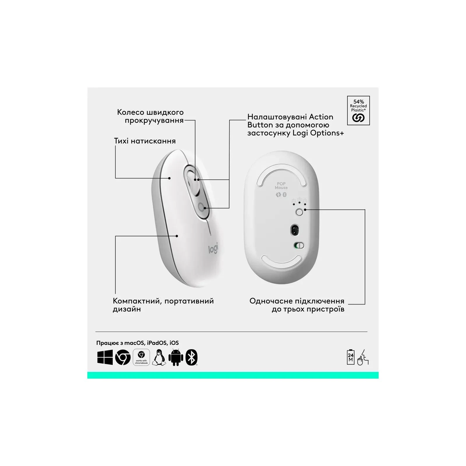 Logitech POP Mouse With Emoji Bluetooth Off-White (910-007411) (UA) Призначення  для ноутбука 