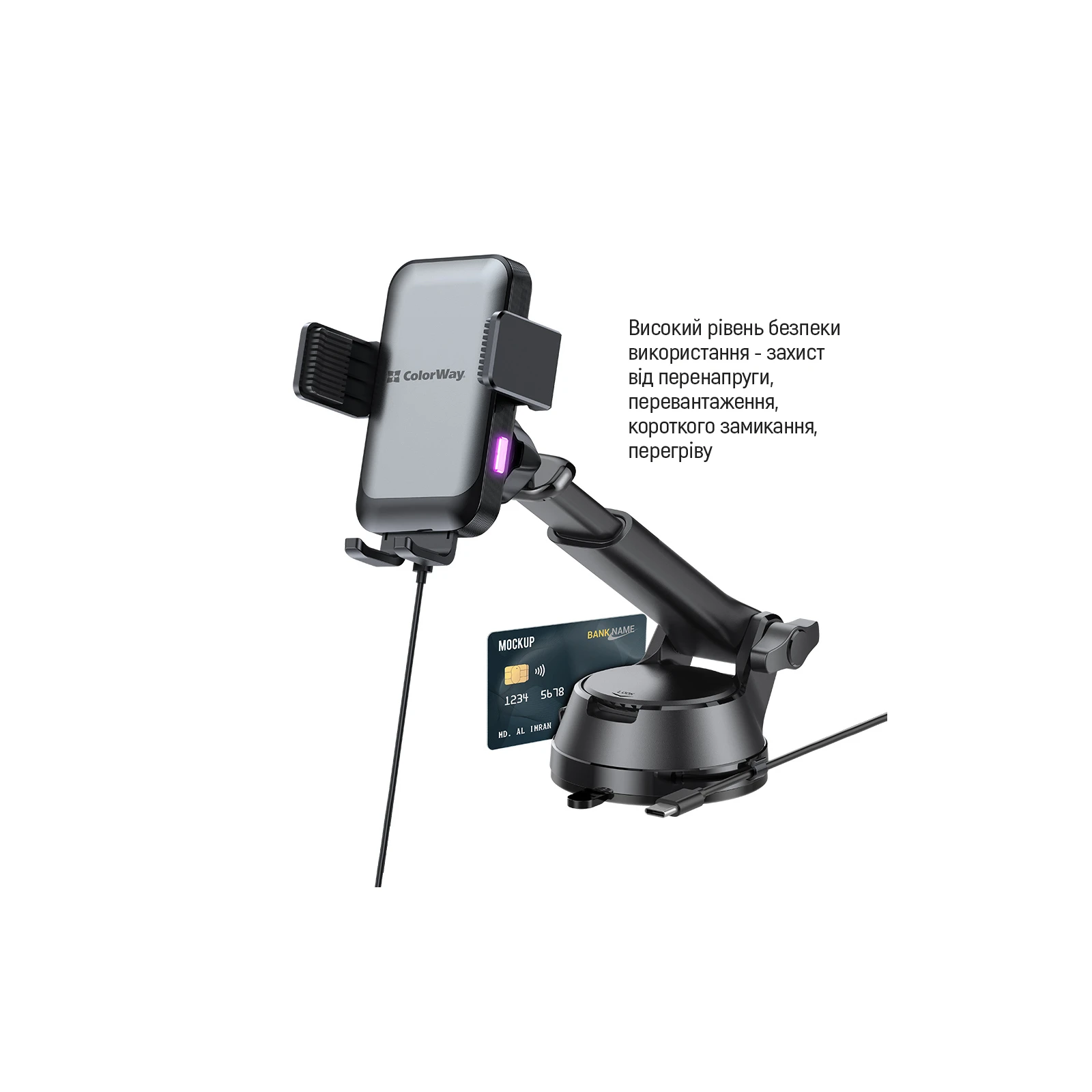 Універсальний автотримач ColorWay AutoSense Car Wireless Charger 2 (Dashboard+Air Vent) 15W (CW-CHAW040Q-BK) (UA) обертання  360 градусів 