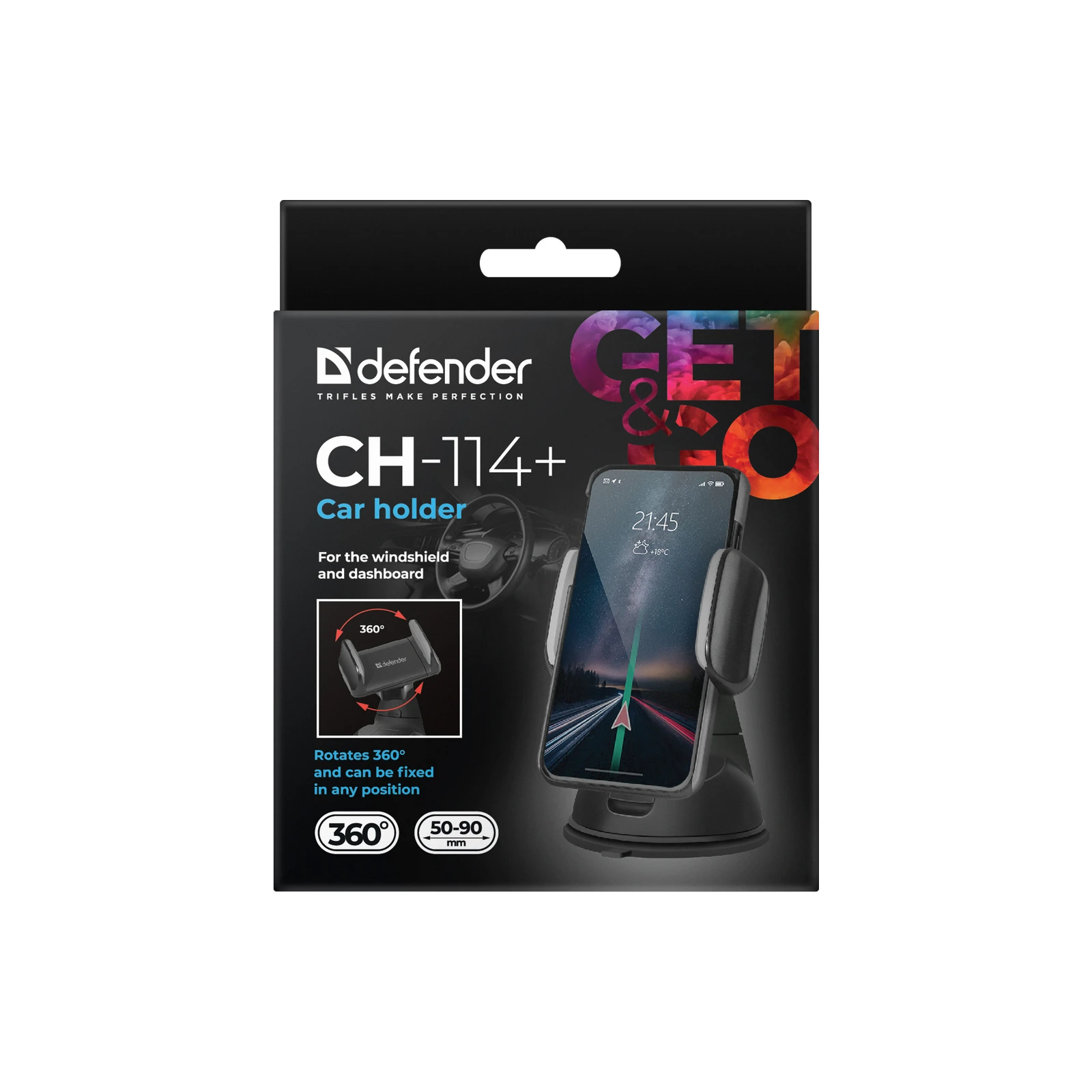 Універсальний автотримач Defender CH-114+ 50-90 мм, на панель (29114) (UA)