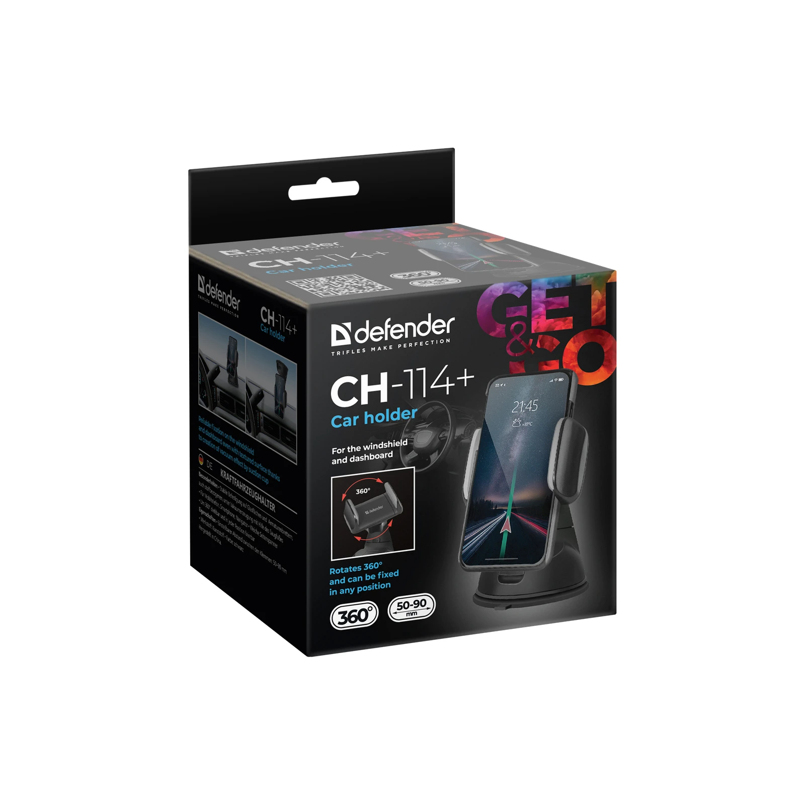 Універсальний автотримач Defender CH-114+ 50-90 мм, на панель (29114) (UA)