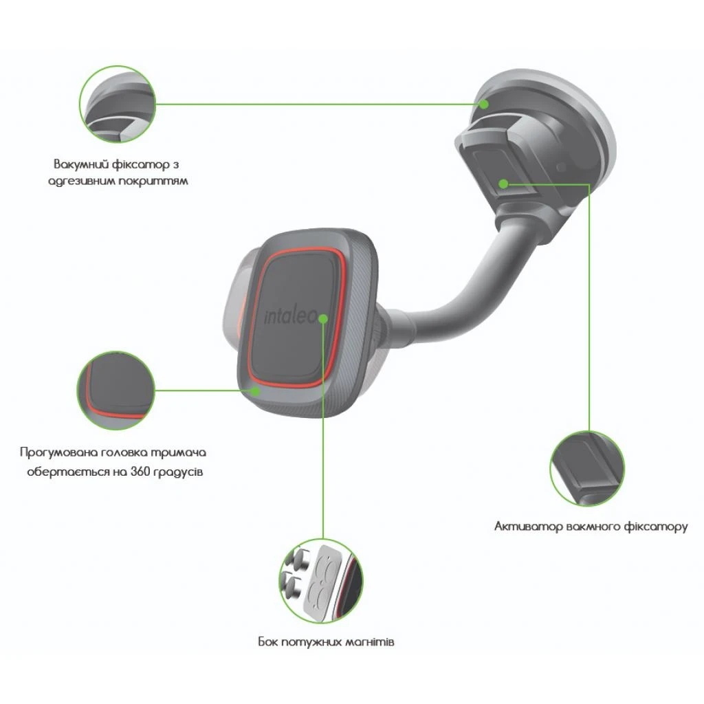 Универсальный автодержатель Intaleo CM02GP (1283126483684) (UA) Тип крепления: Вакуумный