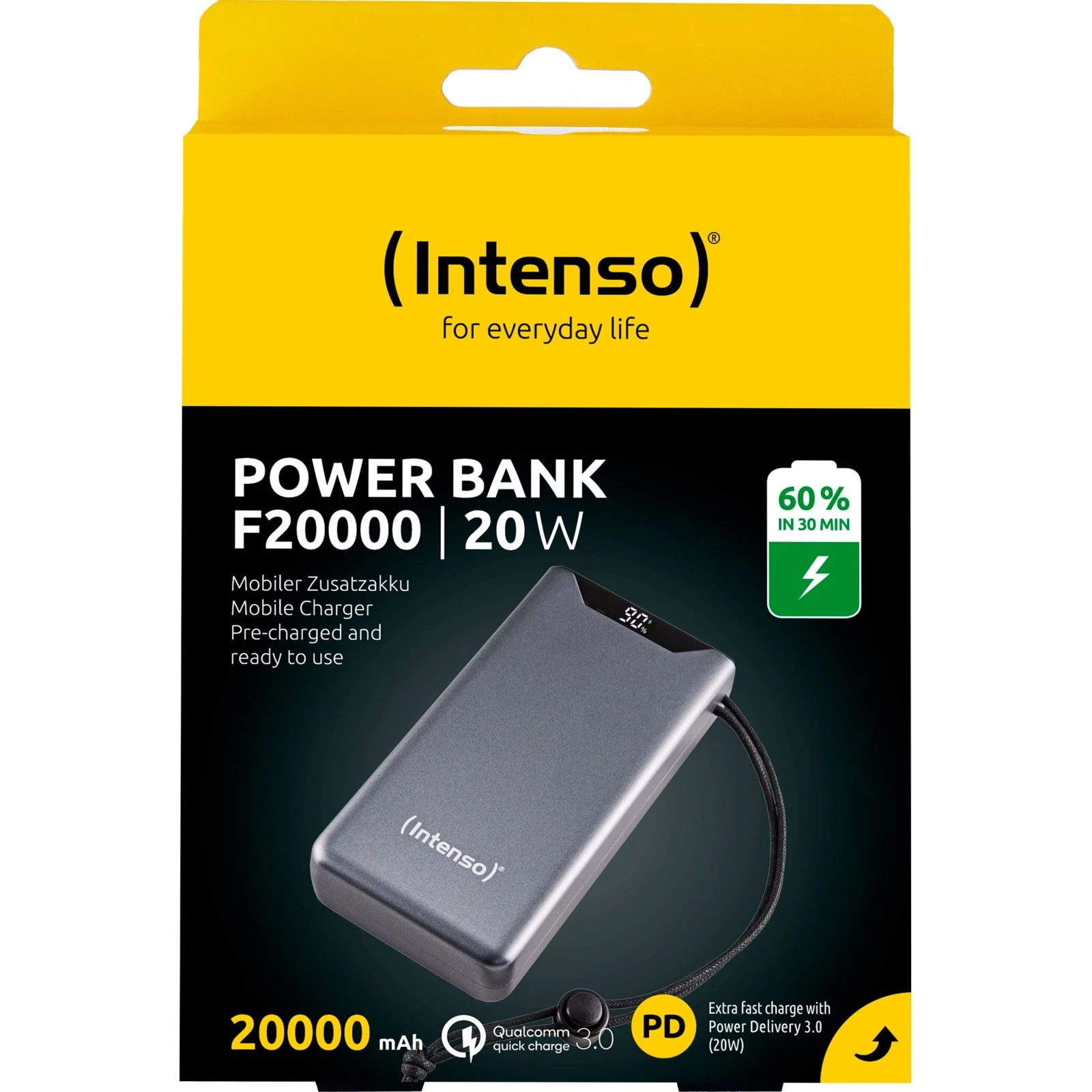 Intenso F20000 20000mAh PD/18W, QC3.0, grey (7332054) (UA) Місткість: 20000 mAh; Електрохімічна