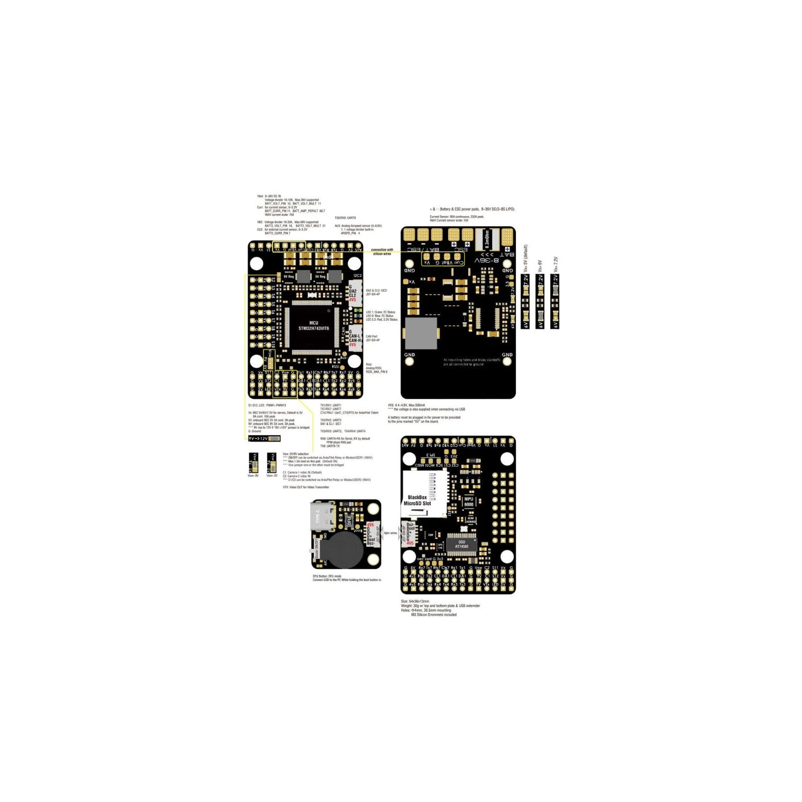 Політний контролер (FC) Hobbyporter H743-Wing V3 (HP0010.9959) (UA) Розмір кріплень: 30.5х30.5 мм;