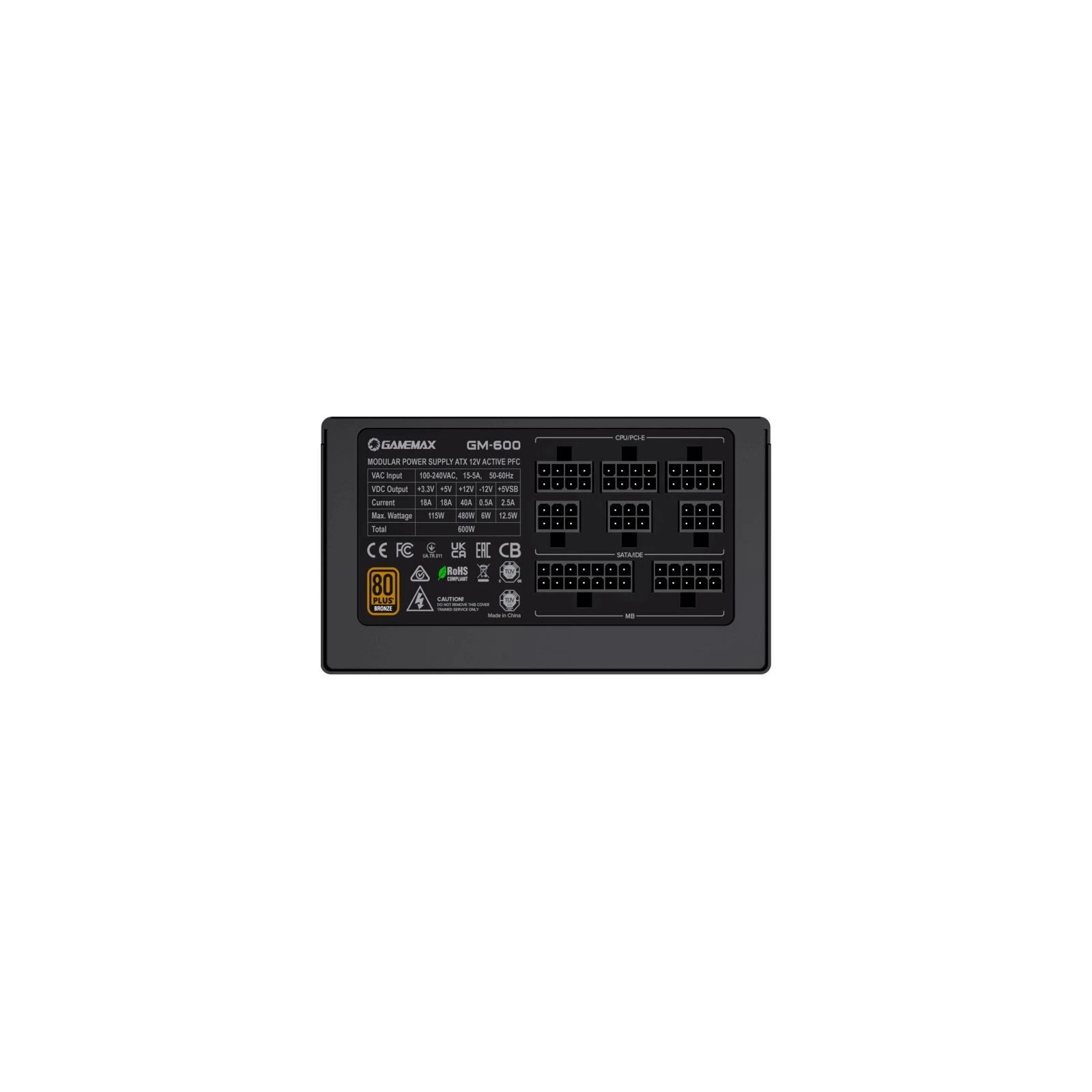 Gamemax 600W GM-600 Modular (GM-600 Modular) (UA) Мощность 600 Вт