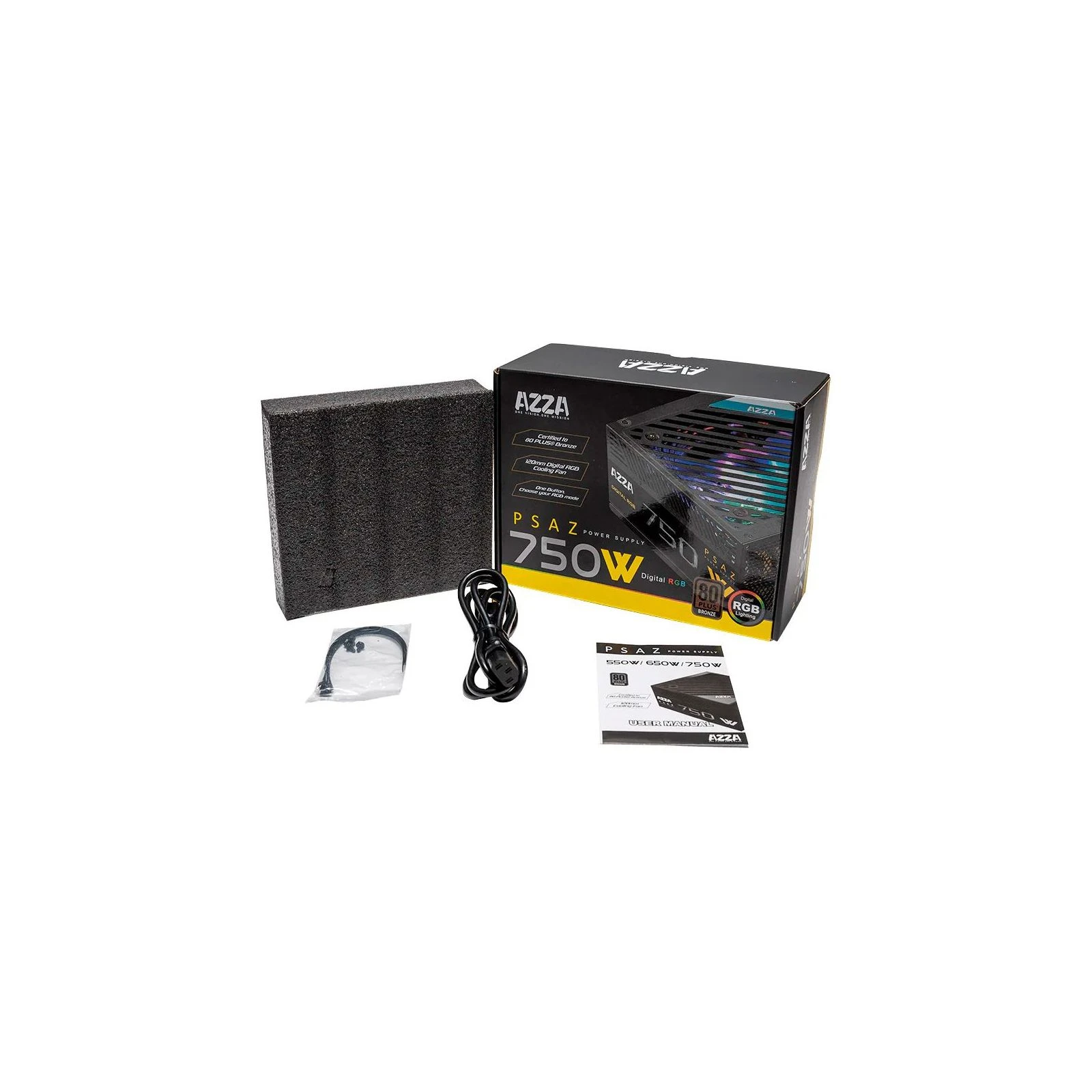 Azza 750W (PSAZ-750W ARGB) (UA) Мощность: 750 Вт; Сертификация 80