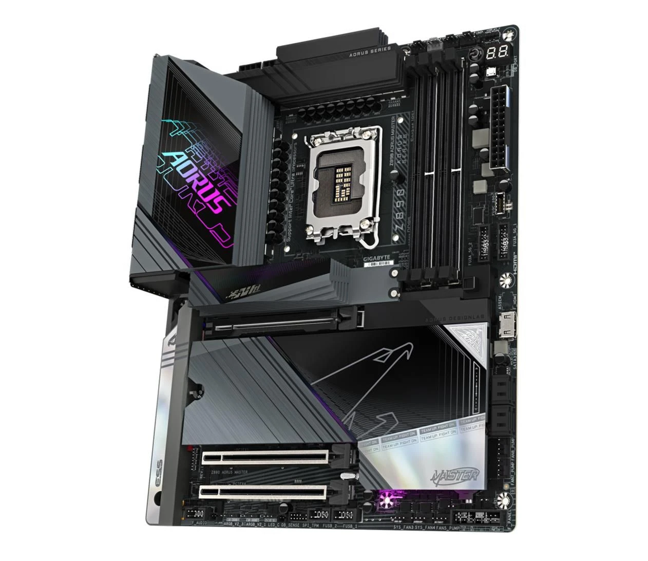 Gigabyte Z890 AORUS MASTER EU Охолодження розділу живлення радіатором  Так (повністю охолоджена живлення з алюмінієвим радіатором) 