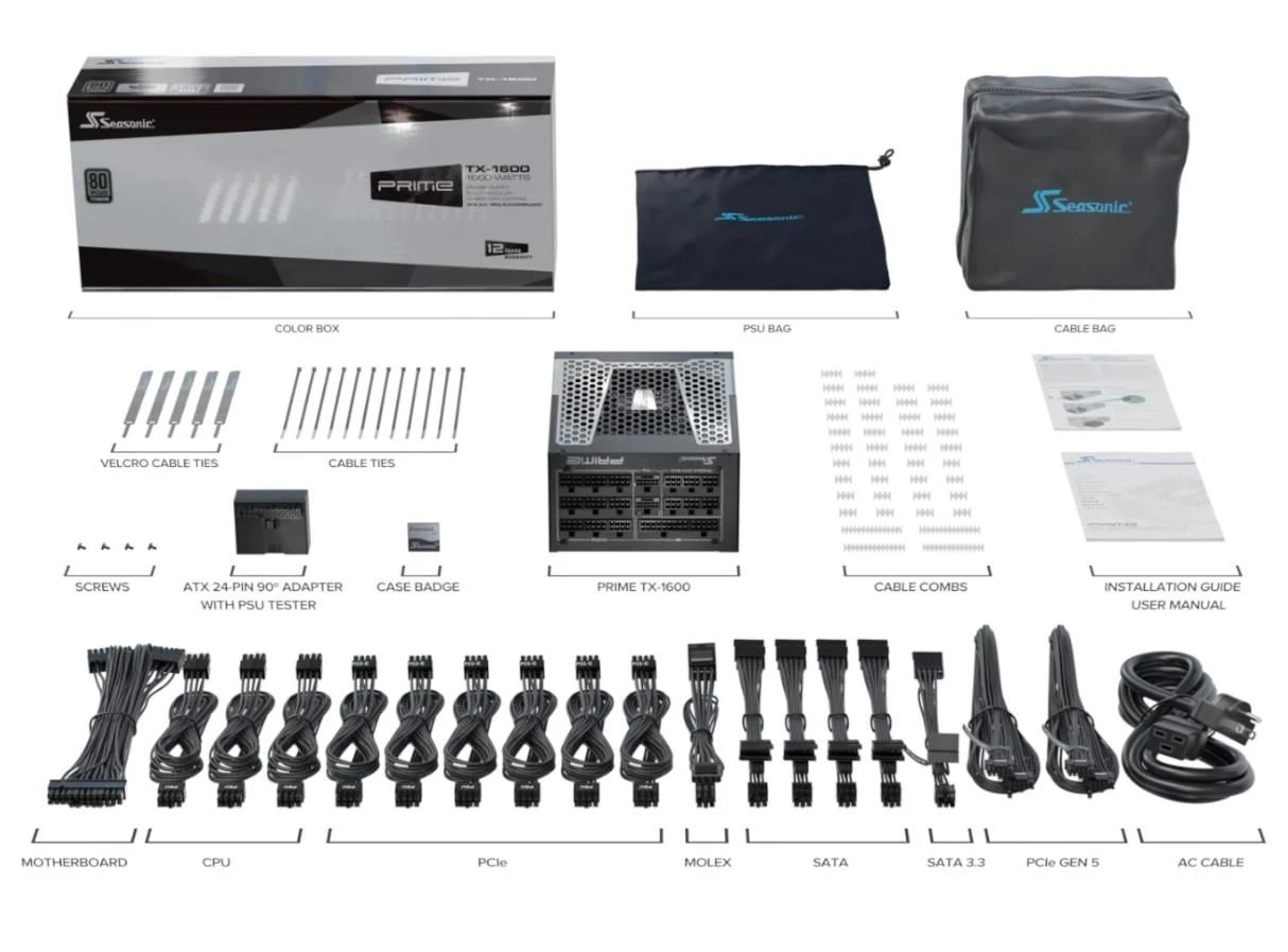 Seasonic Prime TX 1600W 80 Plus Titanium  ATX 3.0 (PRIME-TX-1600-ATX30) EU Максимальна потужність; Вт: 1600