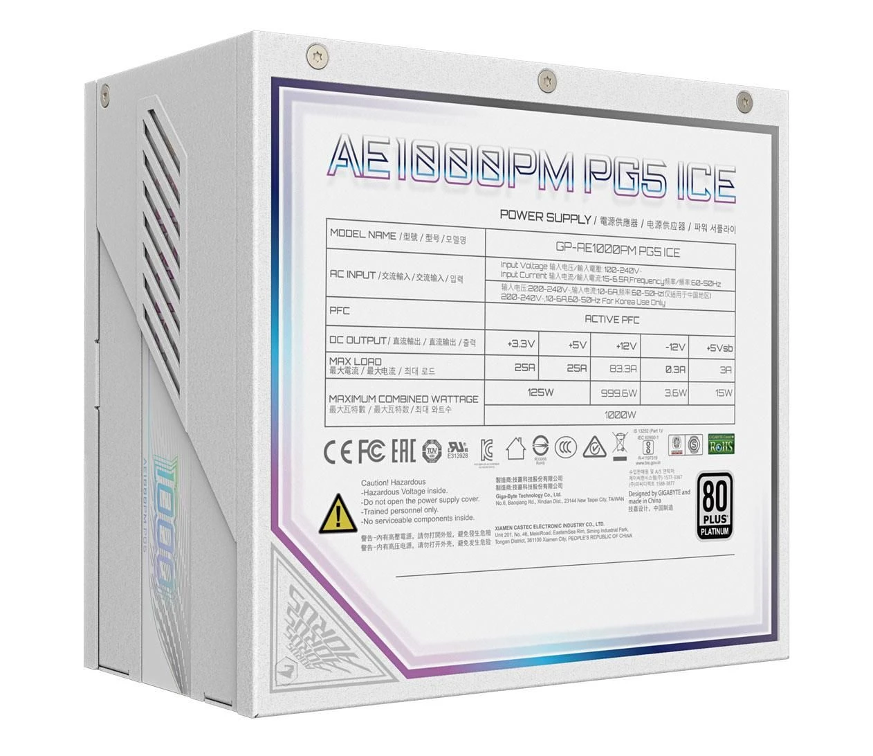 Gigabyte Aorus Elite P 1000W 80 Plus Platinum ATX 3.1 (GP-AE1000PM PG5 ICE) EU Колір  Білий 