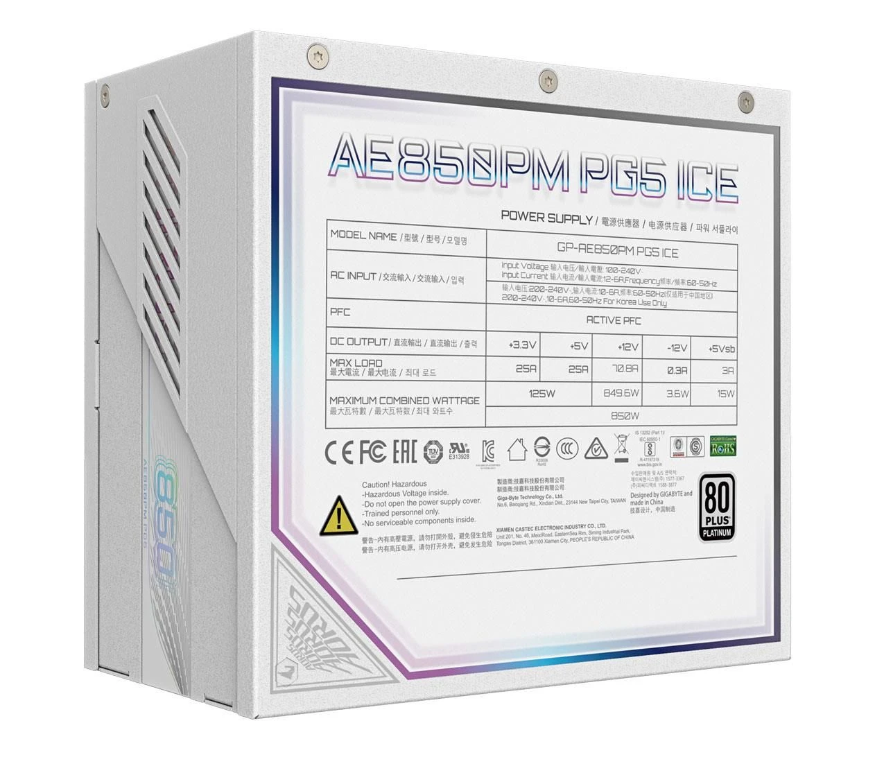 Gigabyte Aorus Elite P 850W 80 Plus Platinum ATX 3.1 (GP-AE850PM PG5 ICE) EU Колір  Білий 