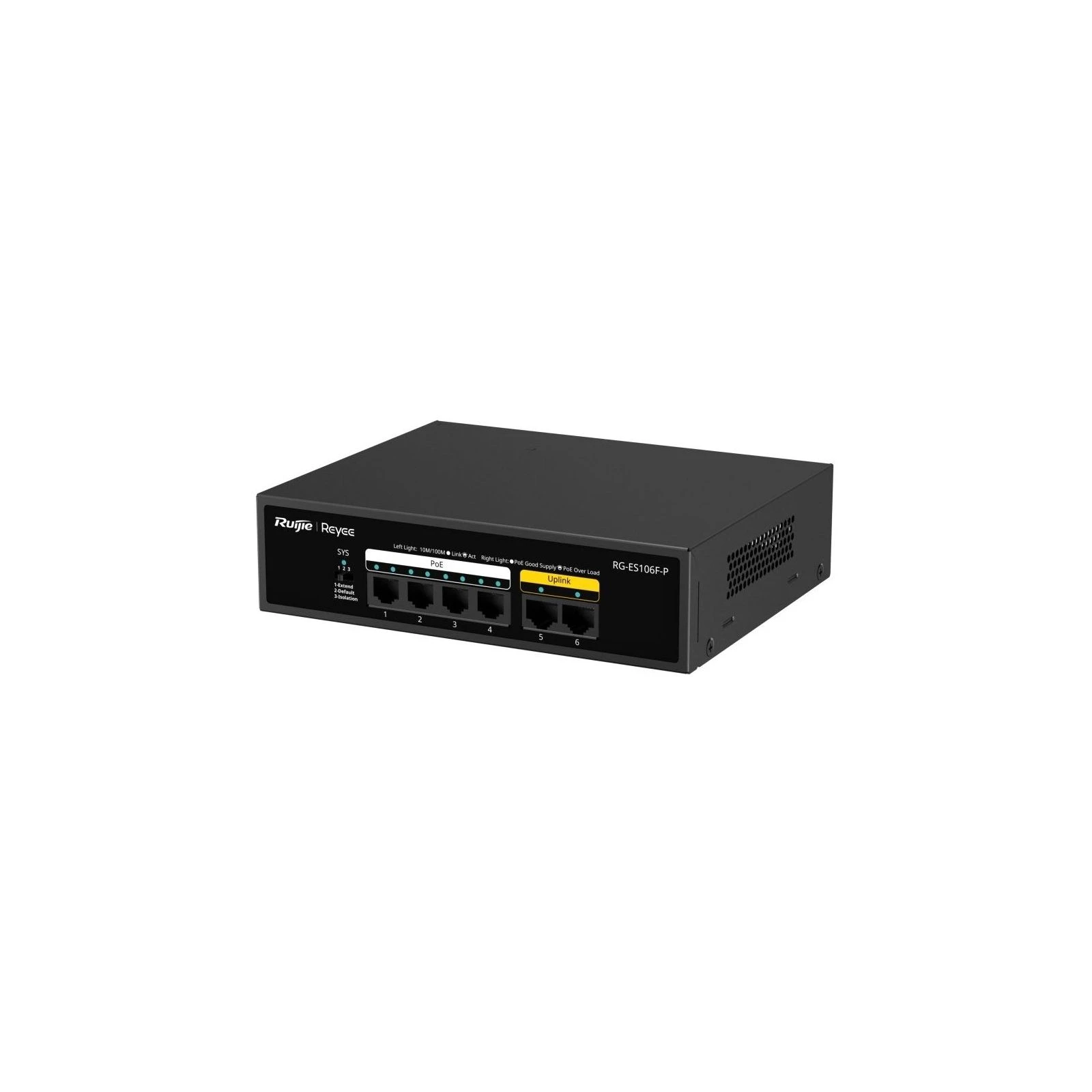 Коммутатор сетевой Ruijie Networks RG-ES106F-P (UA) Порты 4 x PoE 100/Base-T ,  2 ? 10/100М RJ45