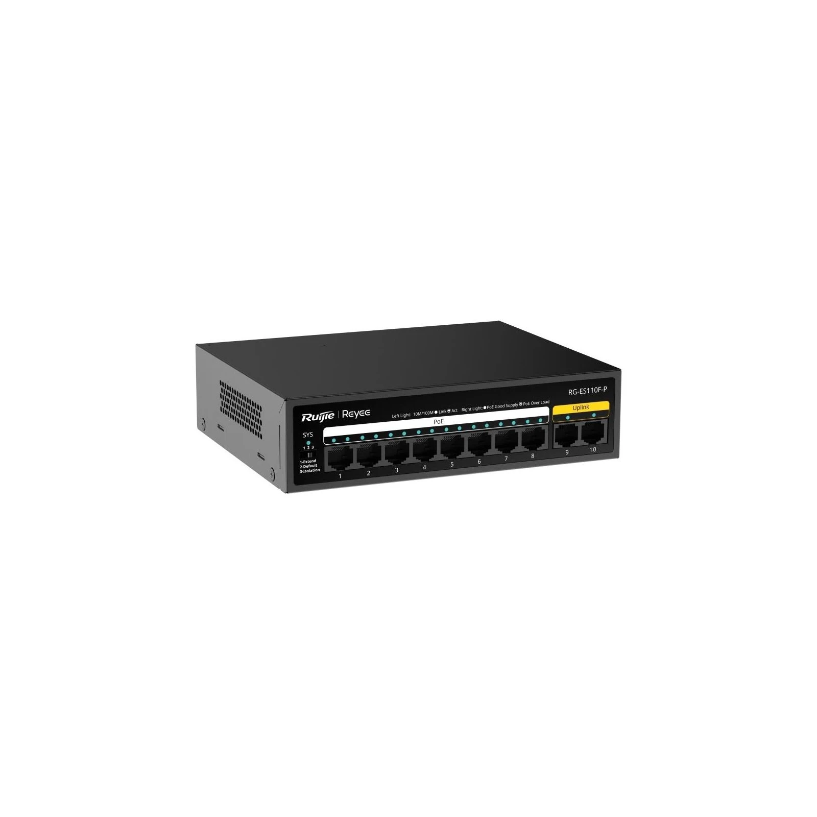Комутатор мережевий Ruijie Networks RG-ES110F-P (UA) Порти 8 х PoE+ 10/100 Мбіт/с, 2 x 100 /Base-T