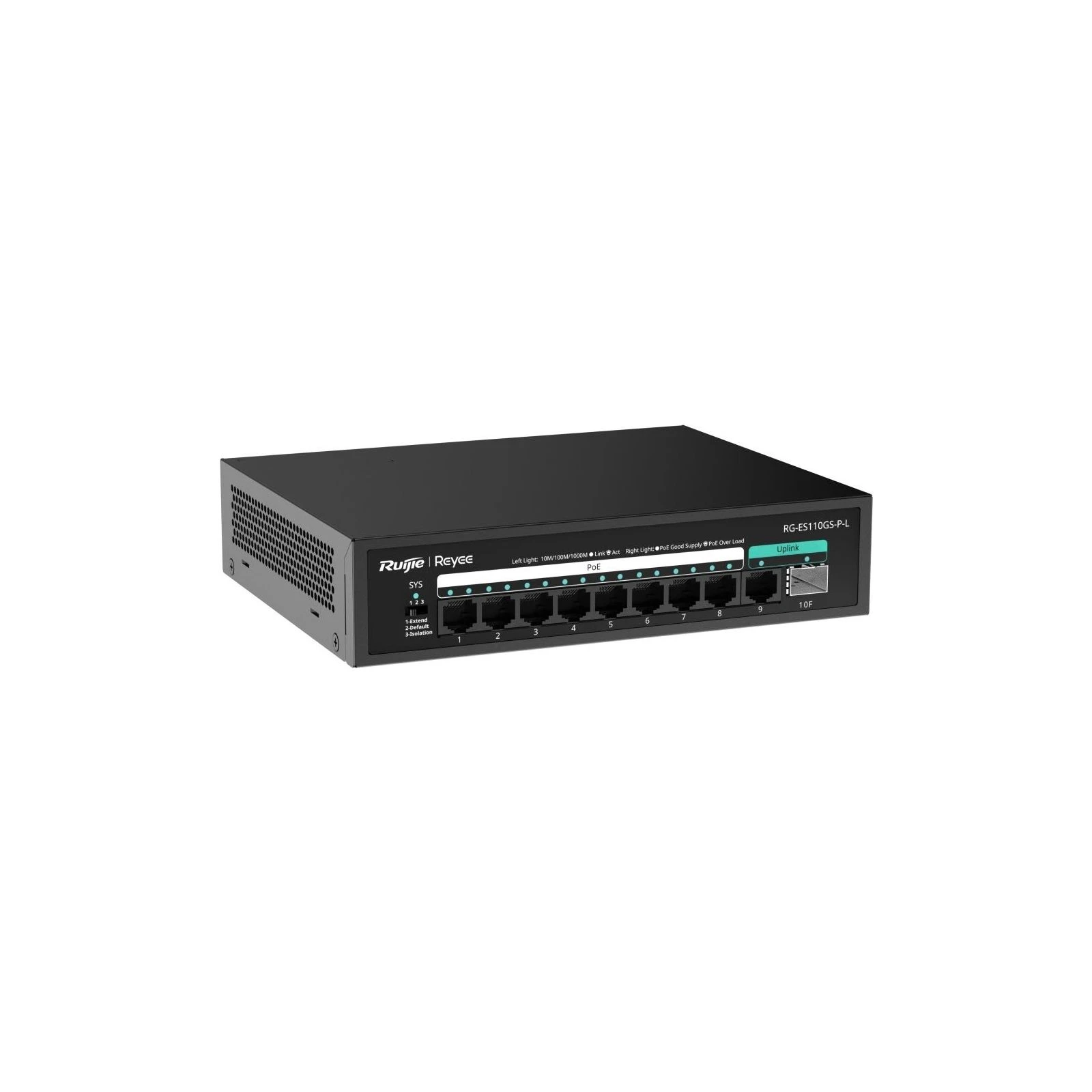 Коммутатор сетевой Ruijie Networks RG-ES110GS-P-L (UA) Порты 1 x SFP ,  8 x 10/100/1000BaseT PoE ,  1 x GbE