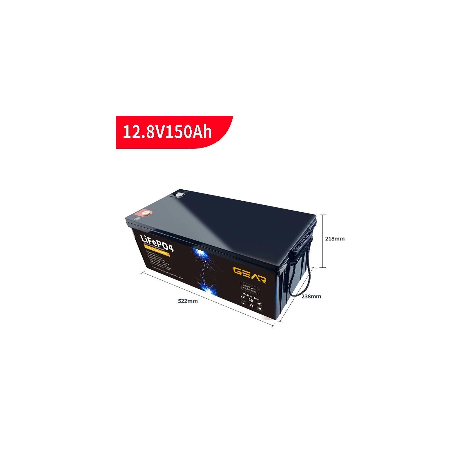 LiFePo4 GEAR 12.8V - 150Ah (GB-LiFePo4-12.8-150) (UA) Напруга: 12.8 В; Місткість: 150 Ач;