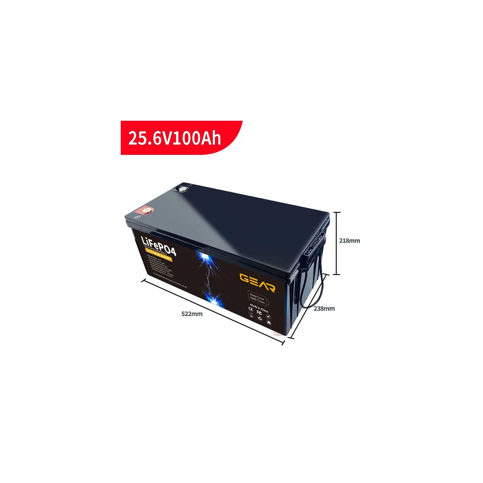 LiFePo4 GEAR 25.6V - 100Ah (GB-LiFePo4-25.6-100) (UA) Напруга: 25.6 В; Місткість: 100 Ач;