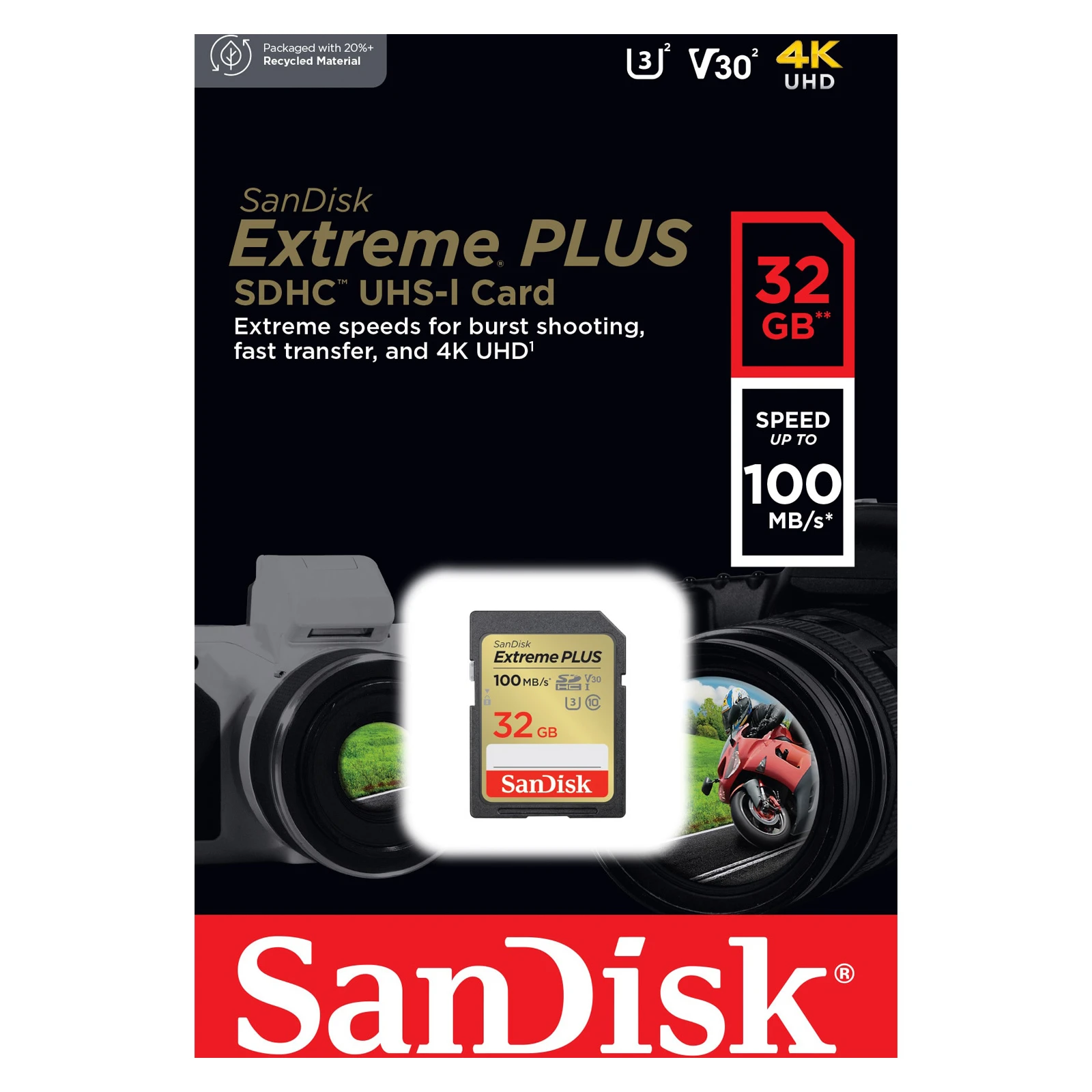 SanDisk 32GB SDXC class 10 Extreme PLUS (SDSDXWT-032G-GNCIN) (UA) Тип картки пам'яті: SDXC Об'єм