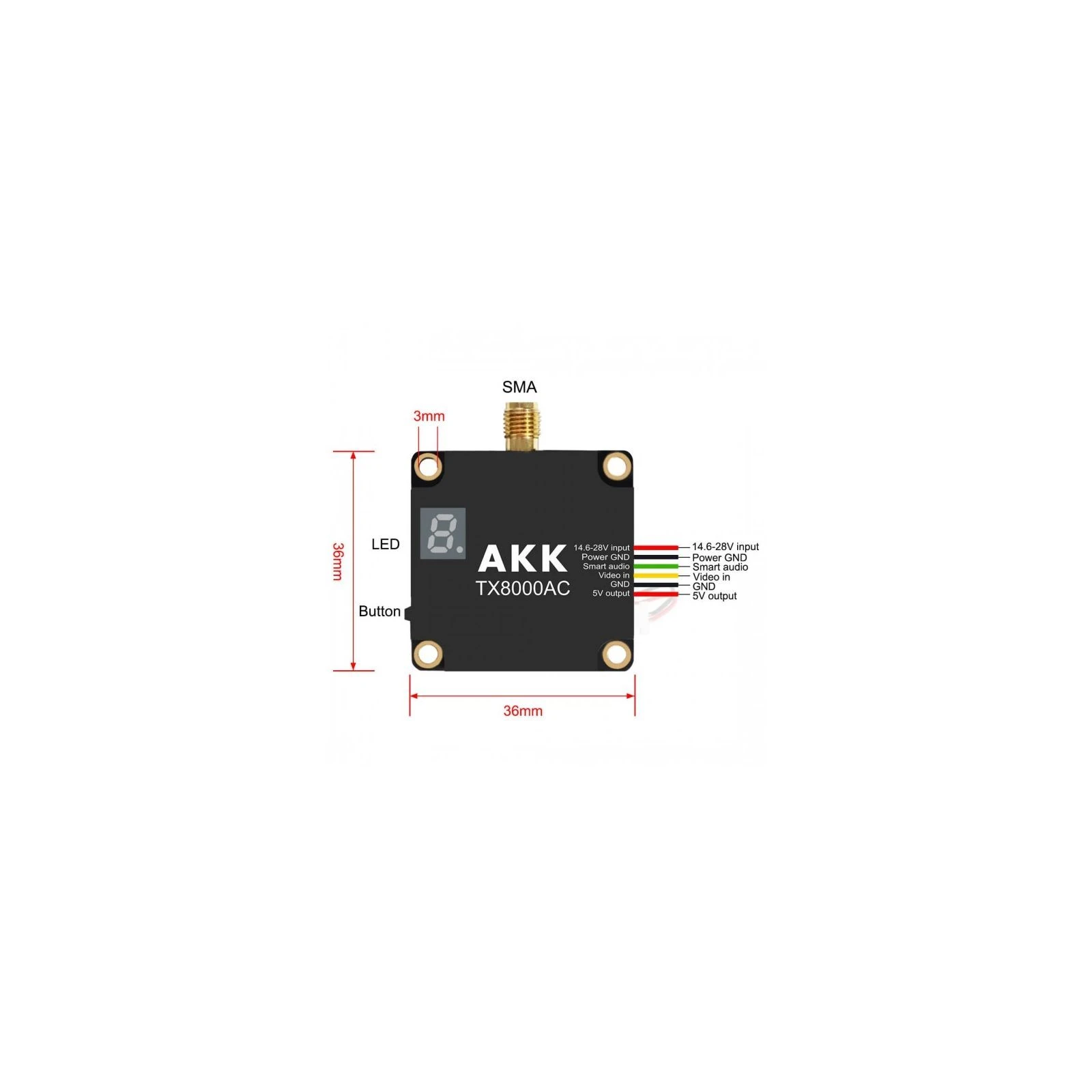Відеопередавач (VTX) AKK Ultra Long Range 8W 4.9G-6G 96CH (TX8000AC) (UA) Тип: аналоговий; Потужність: