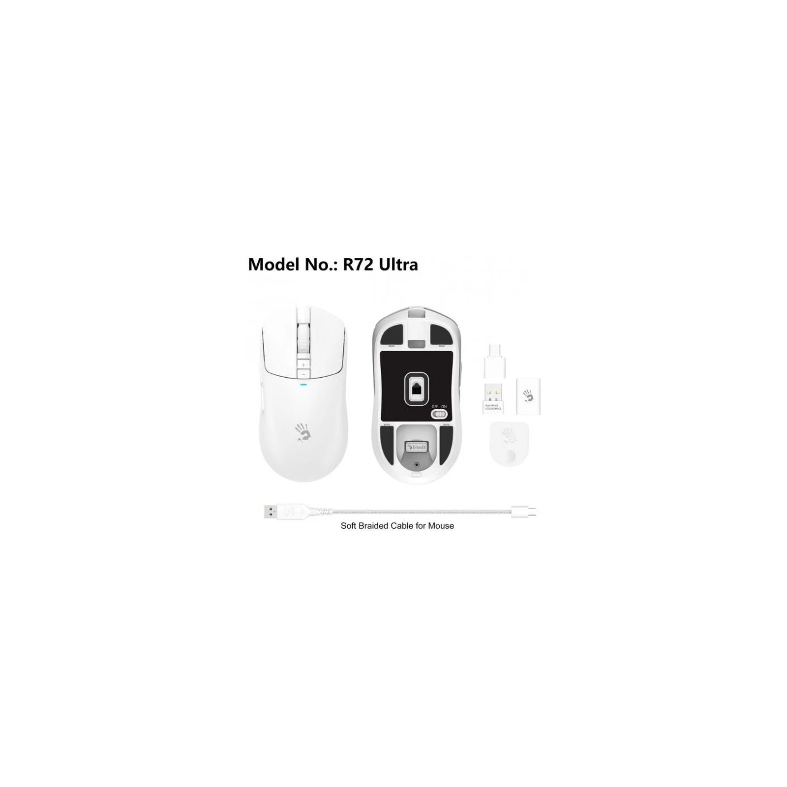A4Tech Bloody R72 Ultra Wireless/USB White (4711421000901) (UA) Тип датчика  Оптичний <==> датчик 