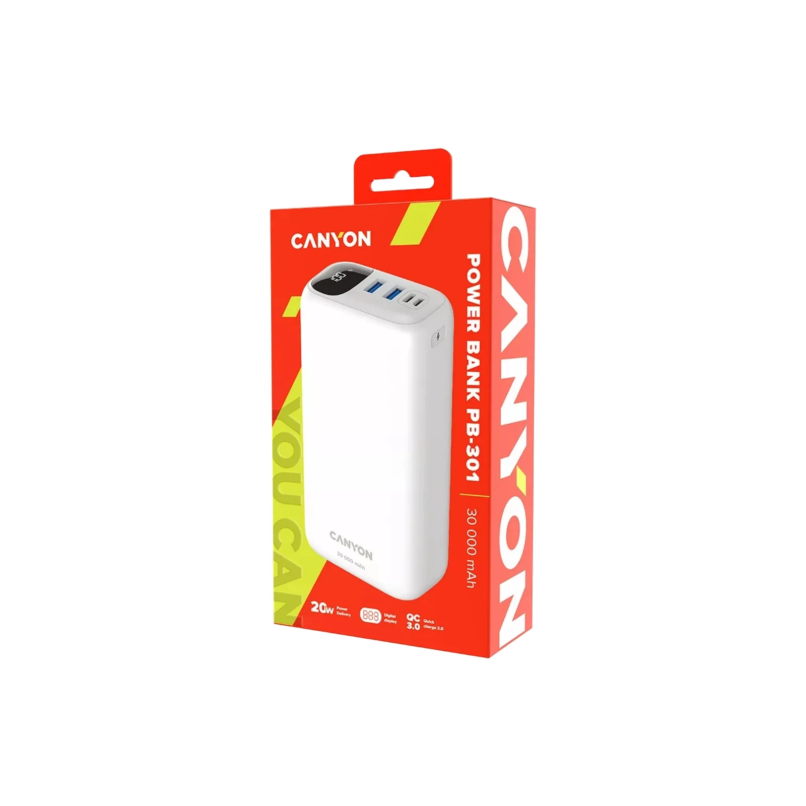 Canyon PB-301 30000mAh PD/20W, QC/3.0 (CNE-CPB301W) (UA) Электрохимическая система Li-pol